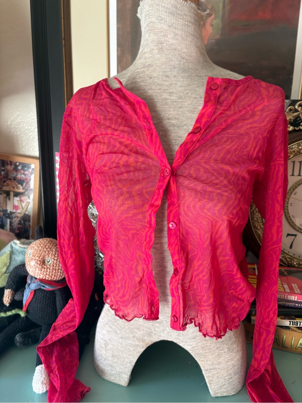 Urban Outfitters Hot Pink Sheer Cardigan